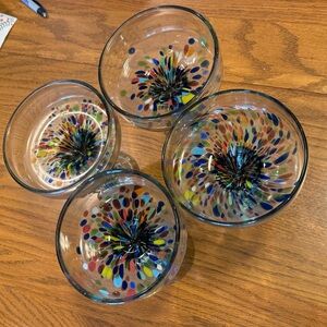 Set Of 4 Blue Dorado Design Margarita Confetti Glasses -  Hand Blown